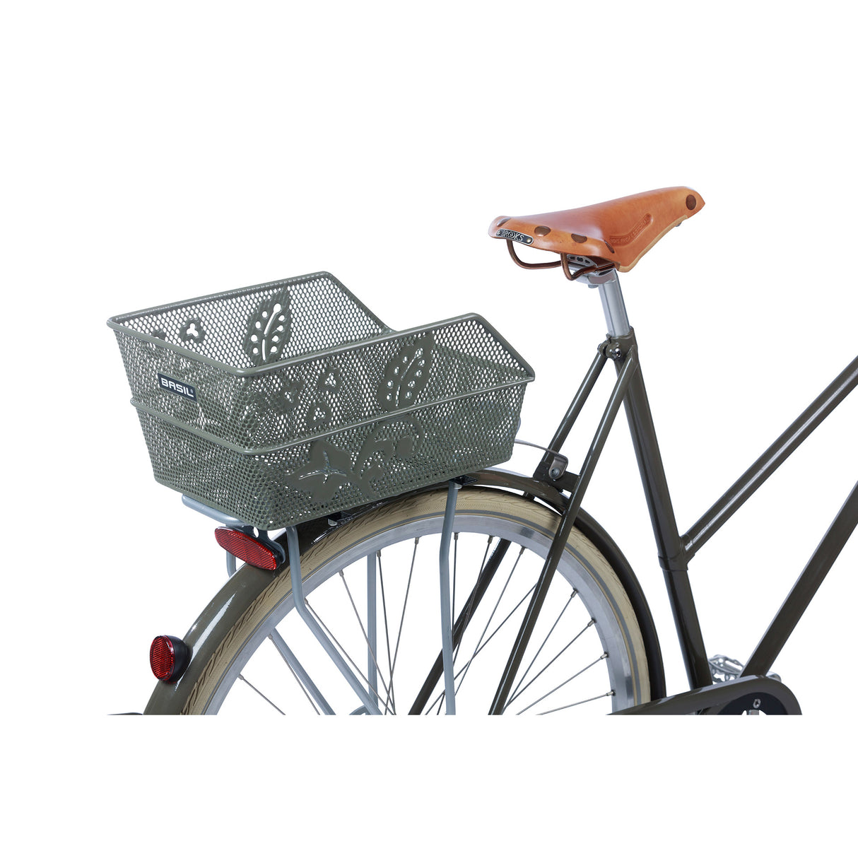 Basil Cento Flower S - Bicycle Basket - On the Back - Olive Green