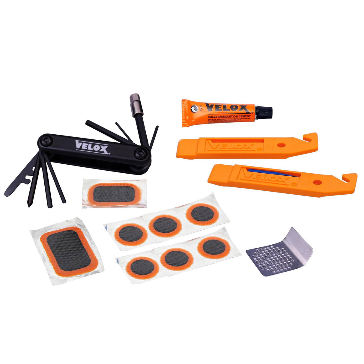 Conjunto de reparação de pneus Velox com desmonta-pneus e multiferramenta