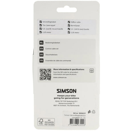 Simson versnellingskabelset s.a. gazelle zwart