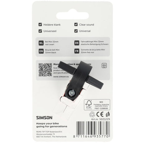Simson bel mini 32mm vaste bevestiging zwart