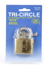 Tri-Circle padlock 50mm - Brass, 3 keys, 50mm shackle, gold-colored