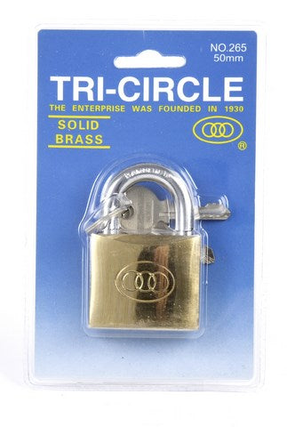 Tri -Circle padlock 50mm - brass, 3 keys, 50mm bracket, gold -colored