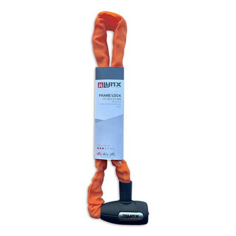 Orange Lynx Cityline M Chain Lock - 85 cm, utrjeno jeklo, 5,5 mm kvadratne povezave, vremenske vrednosti, avtomobilski klik, 3 tipke