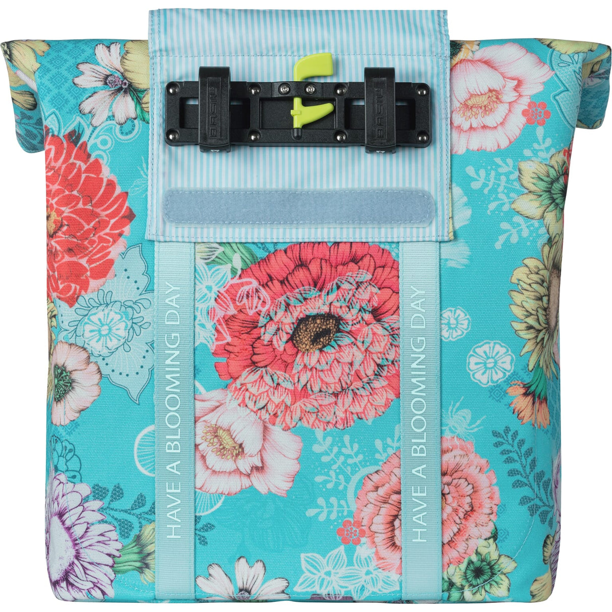 Basil Bloom Field fietsshopper, gerecycled PET, waterdicht, verstelbare schouderriem, laptopvak, 15-20L, sky blue