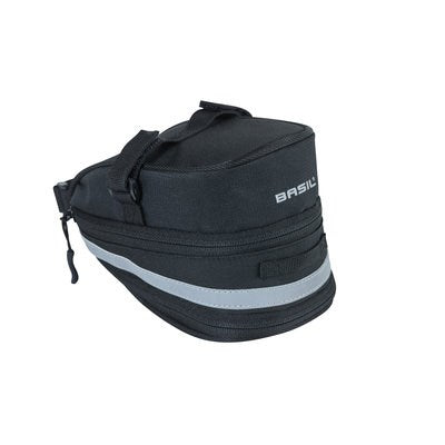 Basil Mada Saddle Bag - compacto, preto, 1L, velcro, acessório de bicicleta
