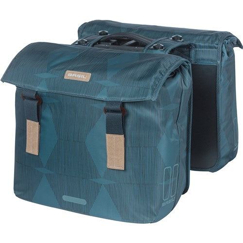 Basil Elegance Double Bicycle Bag - Recycled Pet Polyester - Water -retaining folding closure - Mik System - Estate Blue