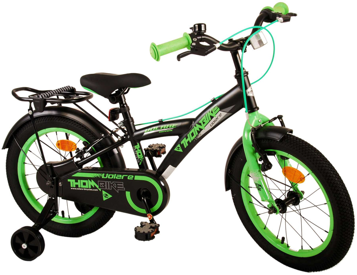 Volare Thombike Children's Bike - Boys - 16 Inch - Black Green - To håndbremser