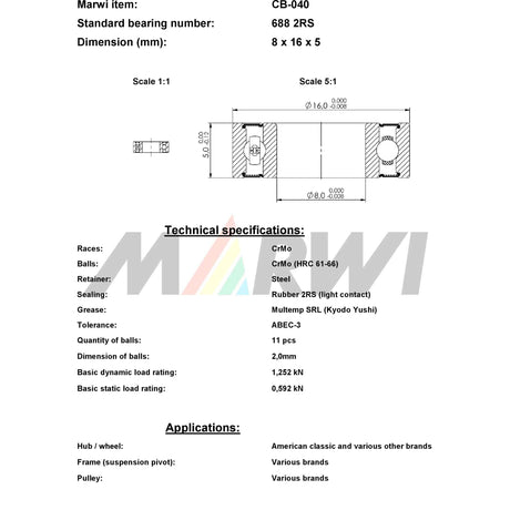 Union ball bearing cb-040 8x16x5