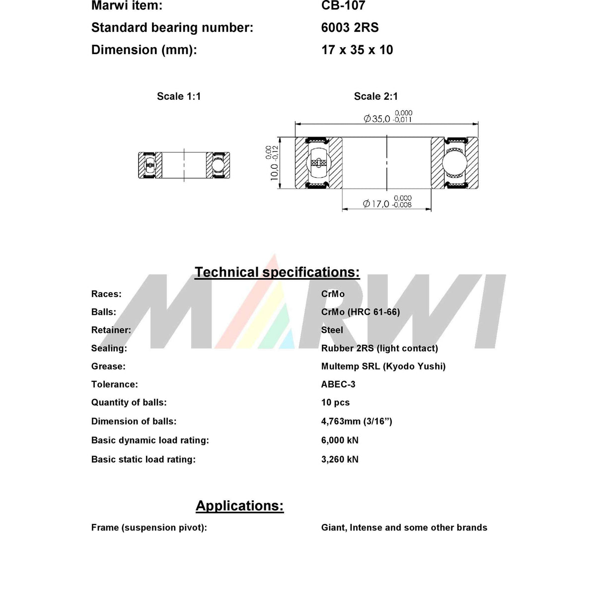 Union kulelager kulelager CB-107 17x35x10