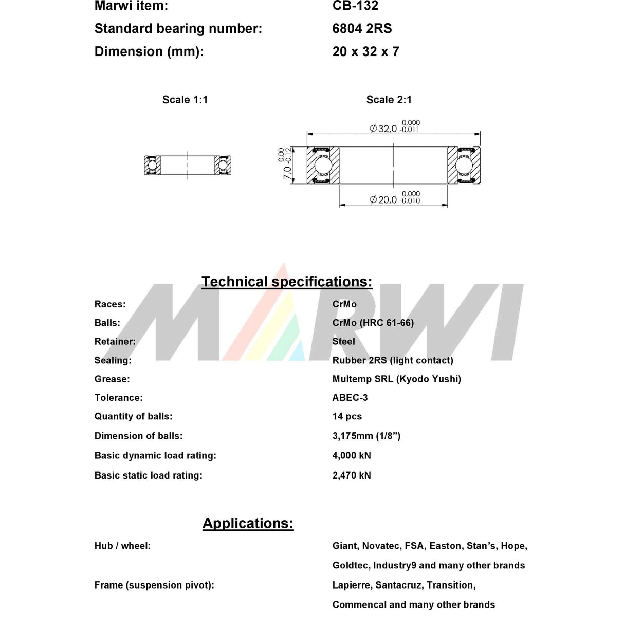 Rolamento de esferas Union CB-132 20x32x7