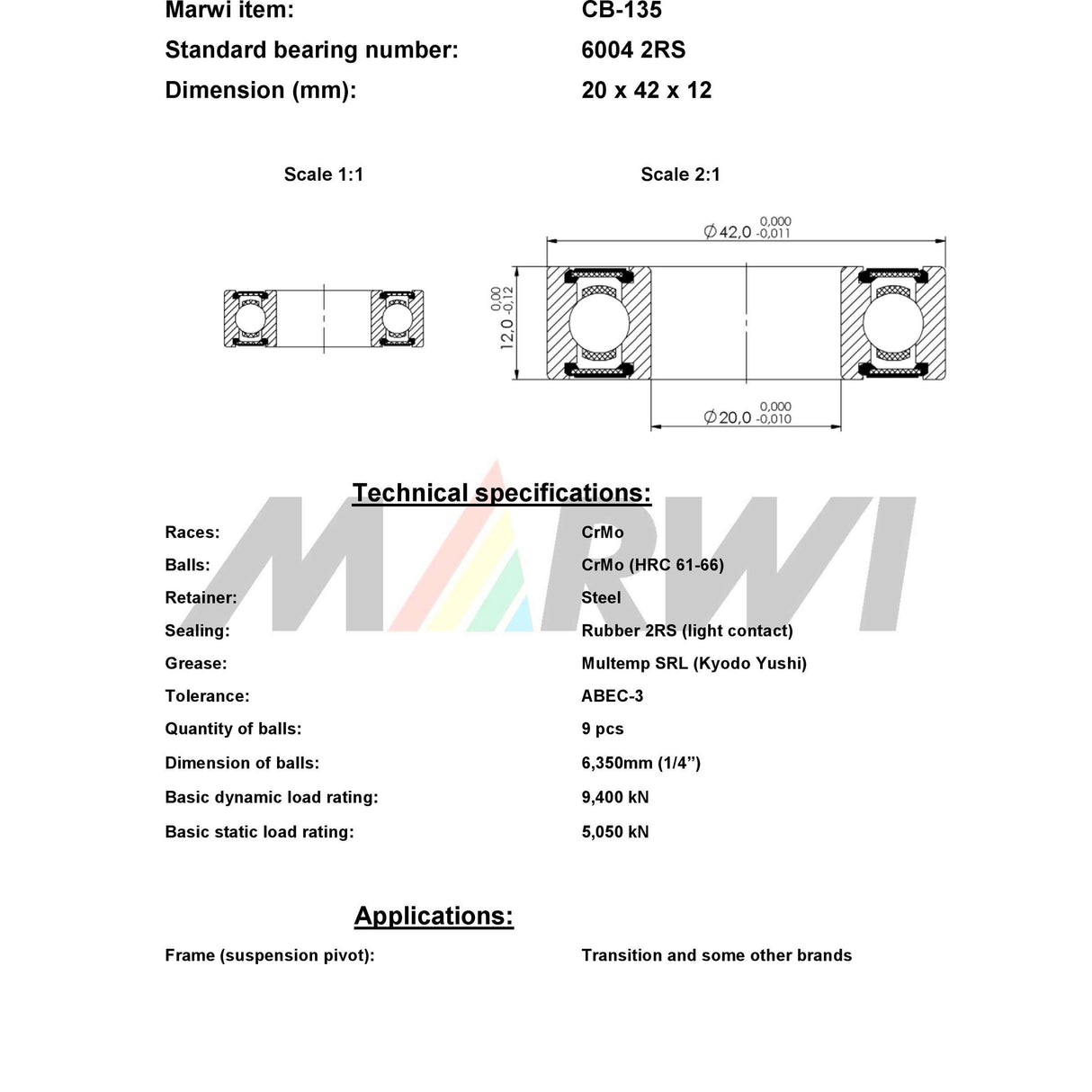 Union kullager kullager CB-135 20x42x12