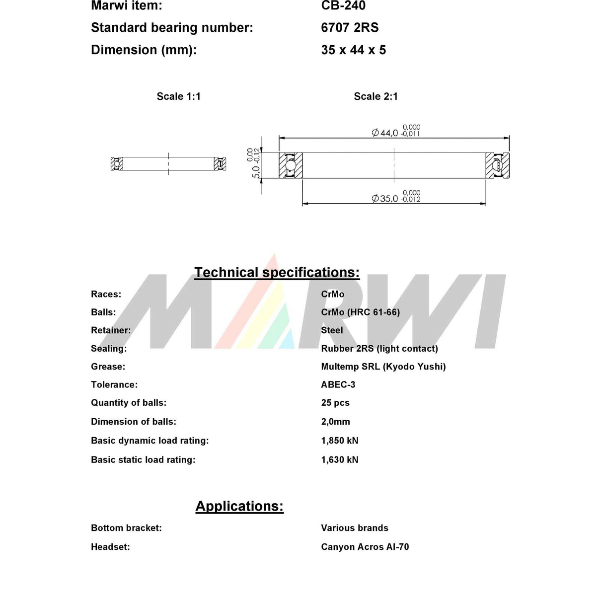 Rolamento de esferas Union CB-240 35x44x5