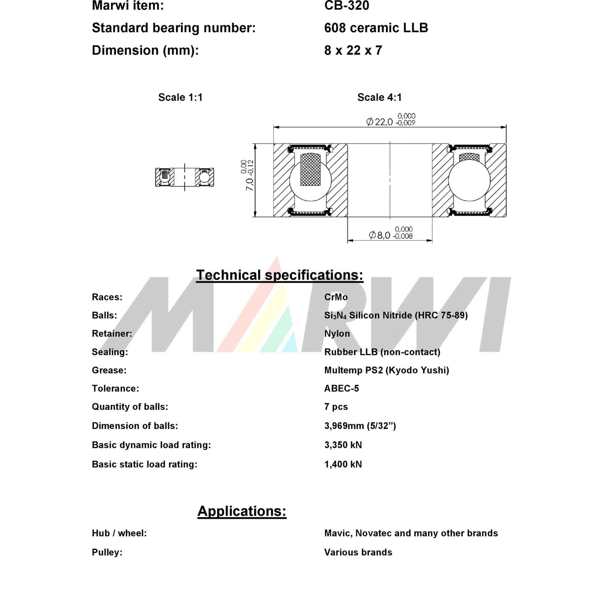 Union ball bearing ball bearing CB-320 8x22x7