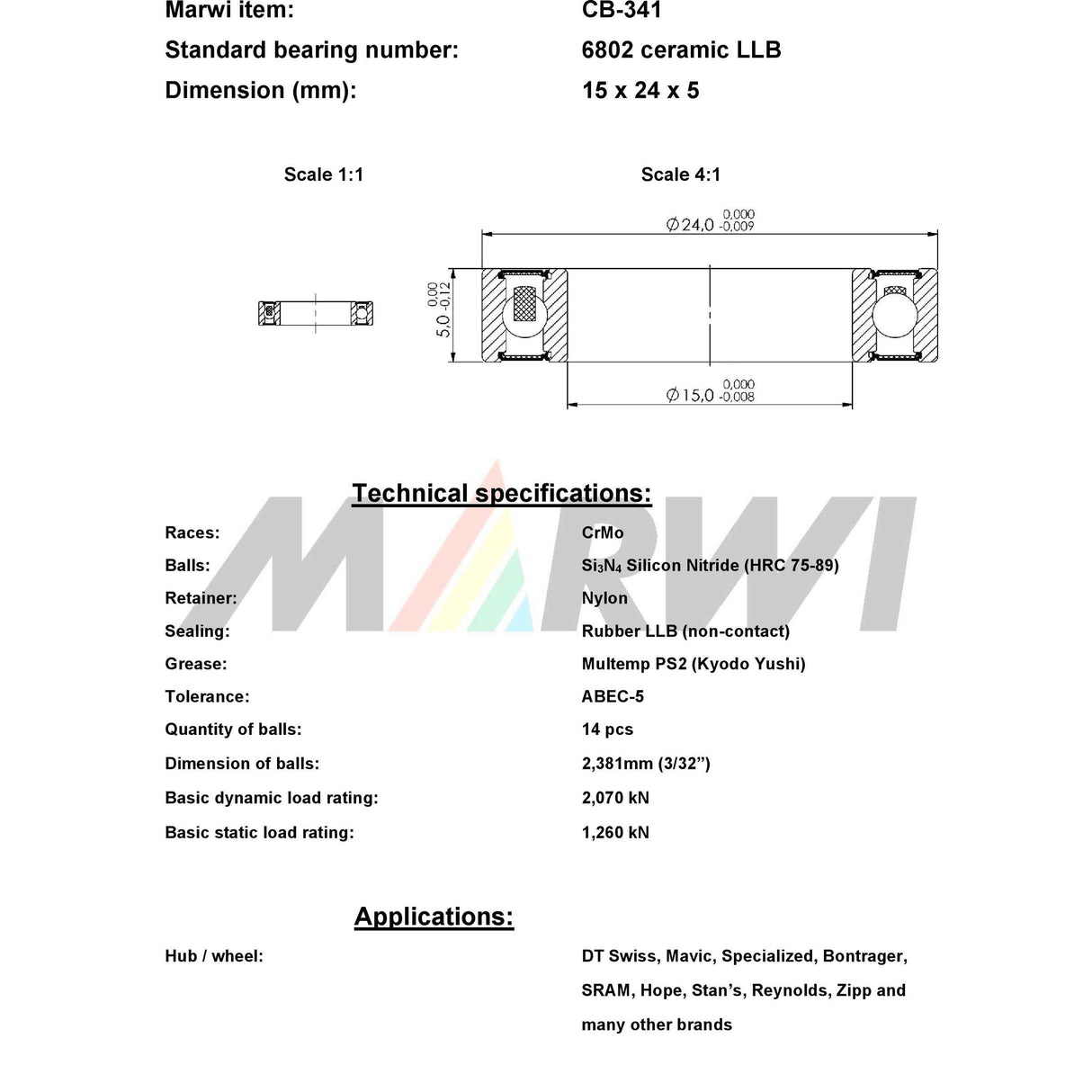 Union ball bearing ball bearing CB-341 15x24x5