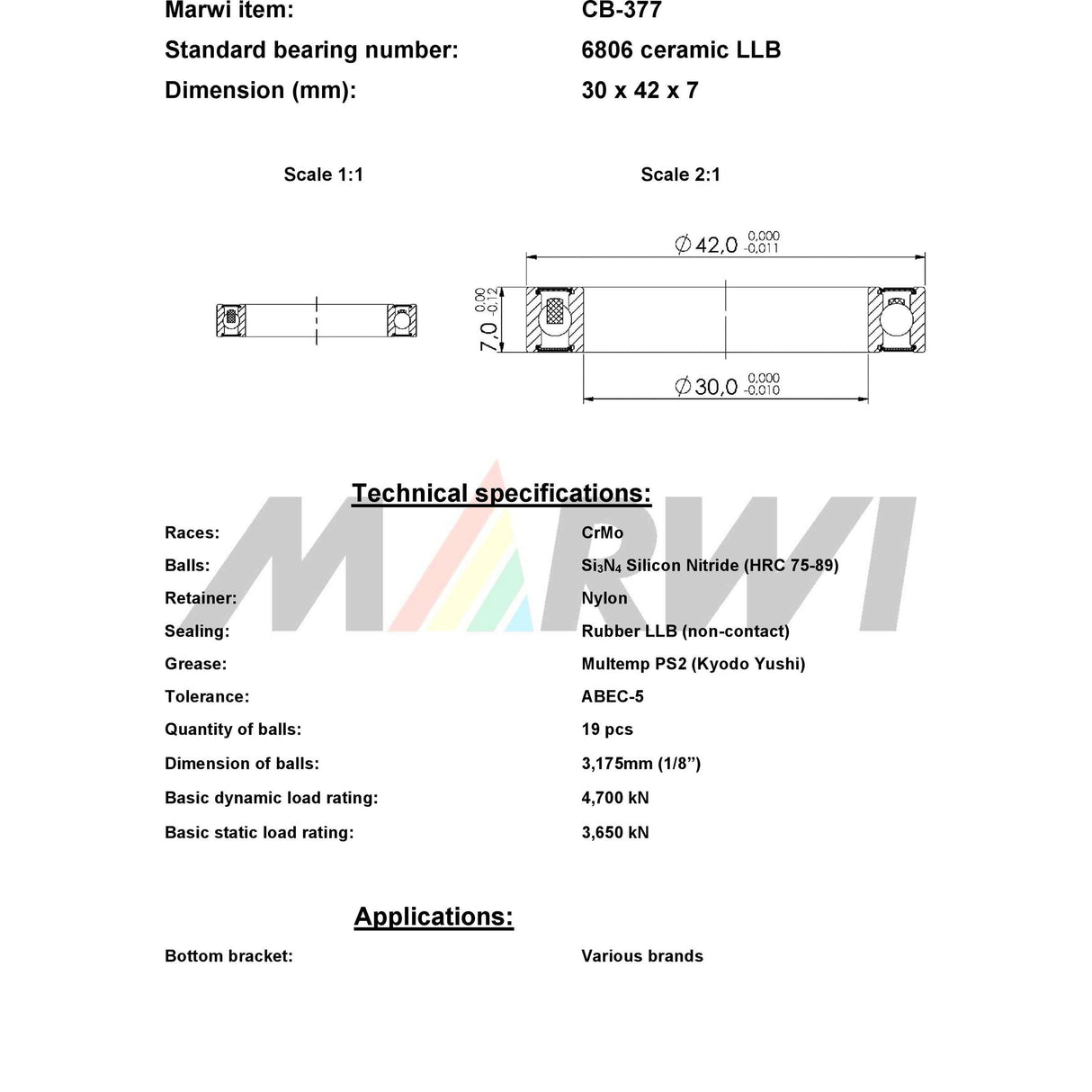 Union ball bearing ball bearing CB-377 30x42x7