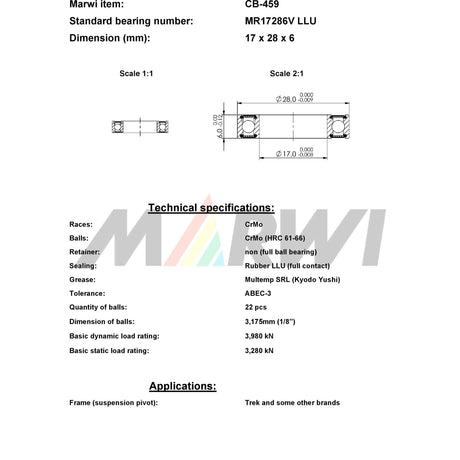 Union ball bearing max CB-459 MR17286V LLU 17x28x6