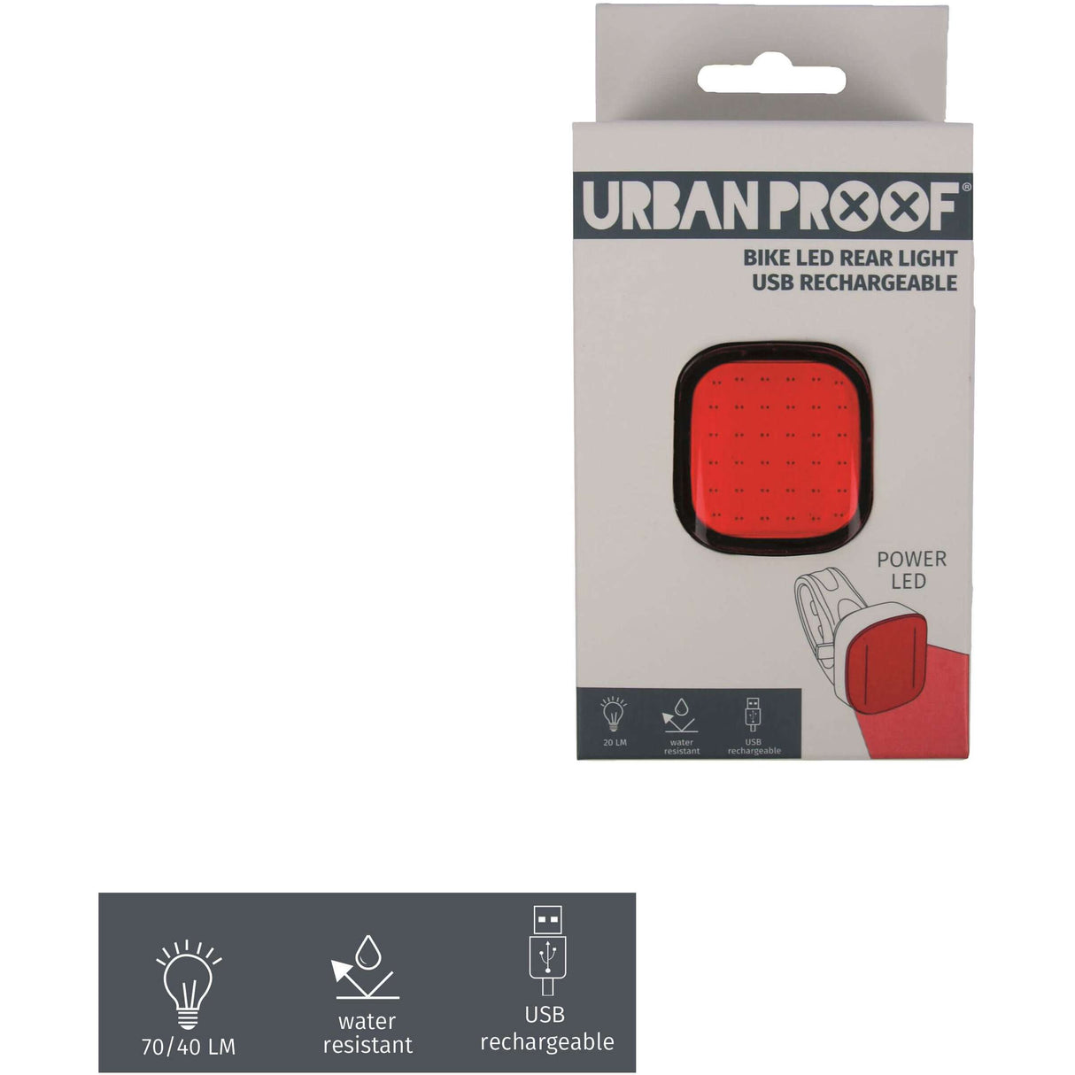 Urbanproof héich Kraaft tauillight Red USB