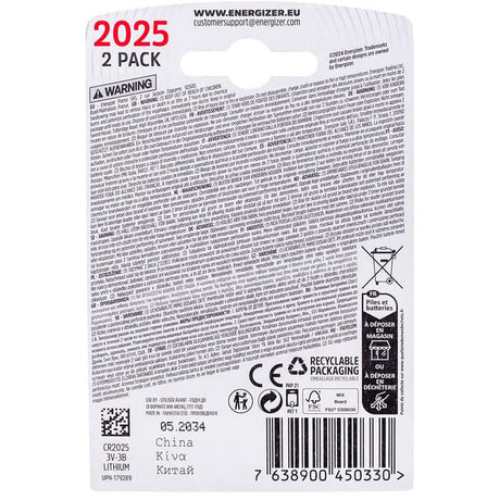 Enerdis energizer baterija ličio 3v cr2025 lizdinė plokštelė (2 vnt.)