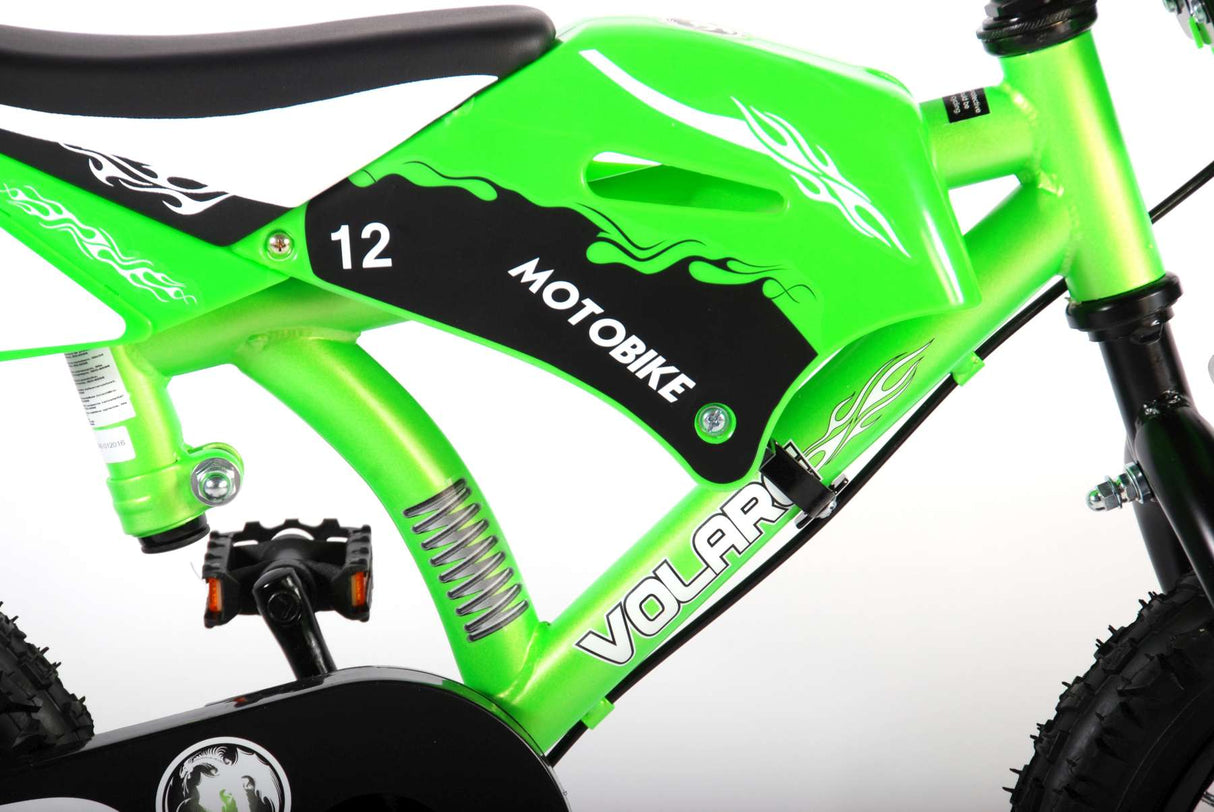 Volare Motorbike para niños para niños niños de 12 pulgadas verdes dos frenos de mano