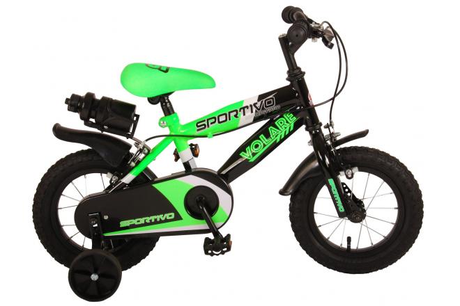 Volare Sportivo Kinderfiets Jongens 12 inch Neon Groen Zwart Twee Handremmen 95% afgemonteerd