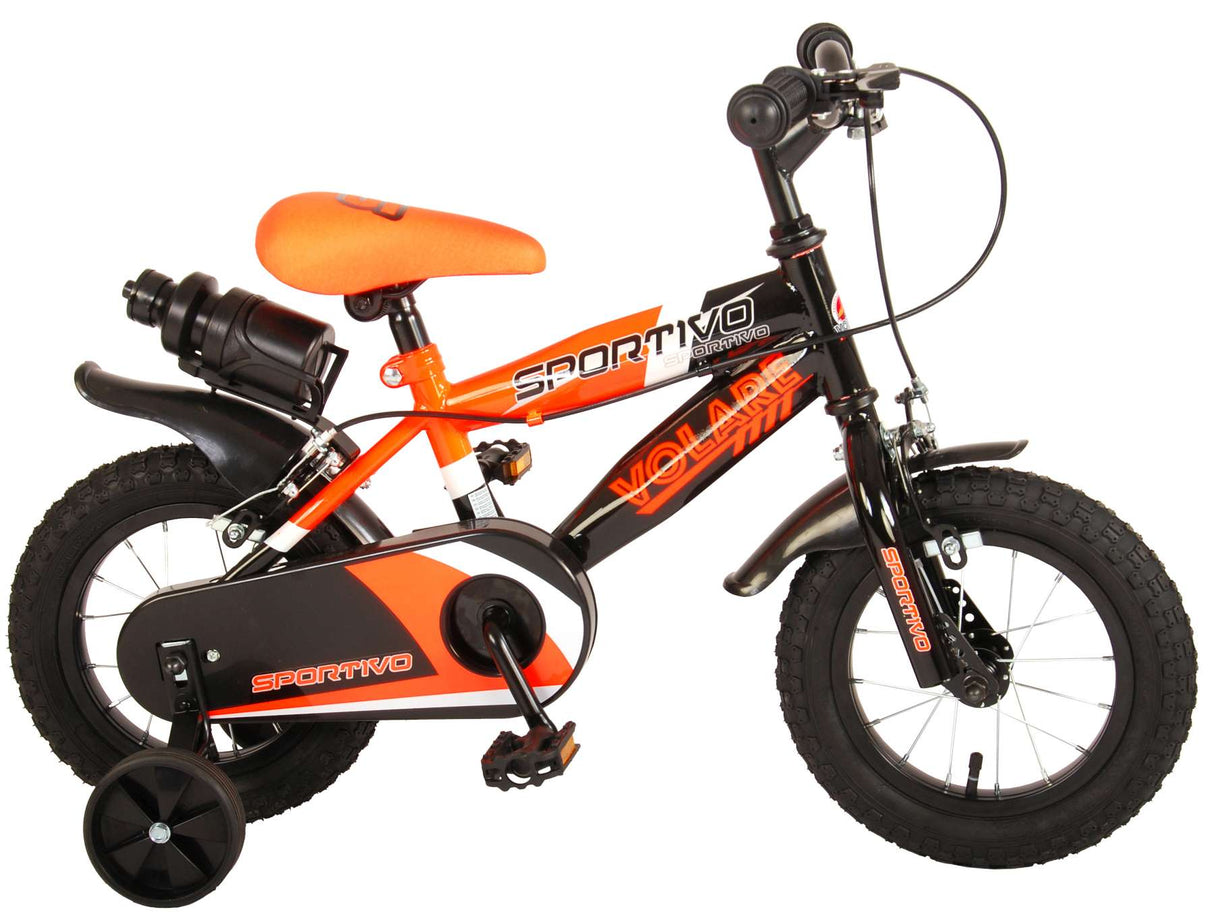 Volare Sportivo Kinderfiets Jongens 12 inch Neon Oranje Zwart Twee Handremmen 95% afgemonteerd