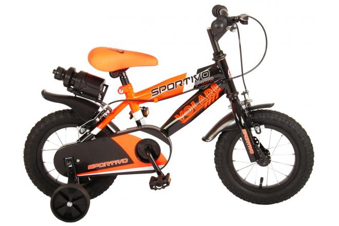 Volare Sportivo Kinderfiets Jongens 12 inch Neon Oranje Zwart Twee Handremmen 95% afgemonteerd