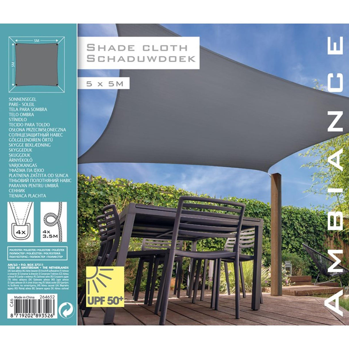 Prograrden Schatten Stoff Square 5x5 m gro