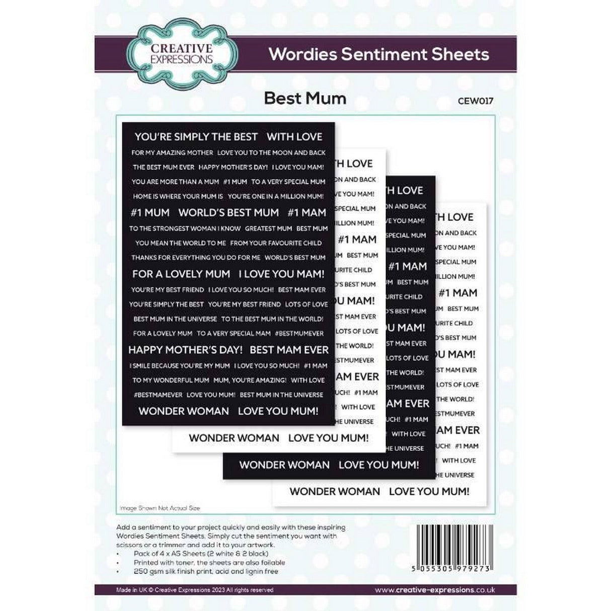 Creative Expressions • Wordies sentiment sheets Best Mum