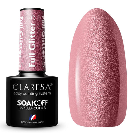 Claresa UV LED gelinis lakas 5ml Full Glitter 5 Warm Pink