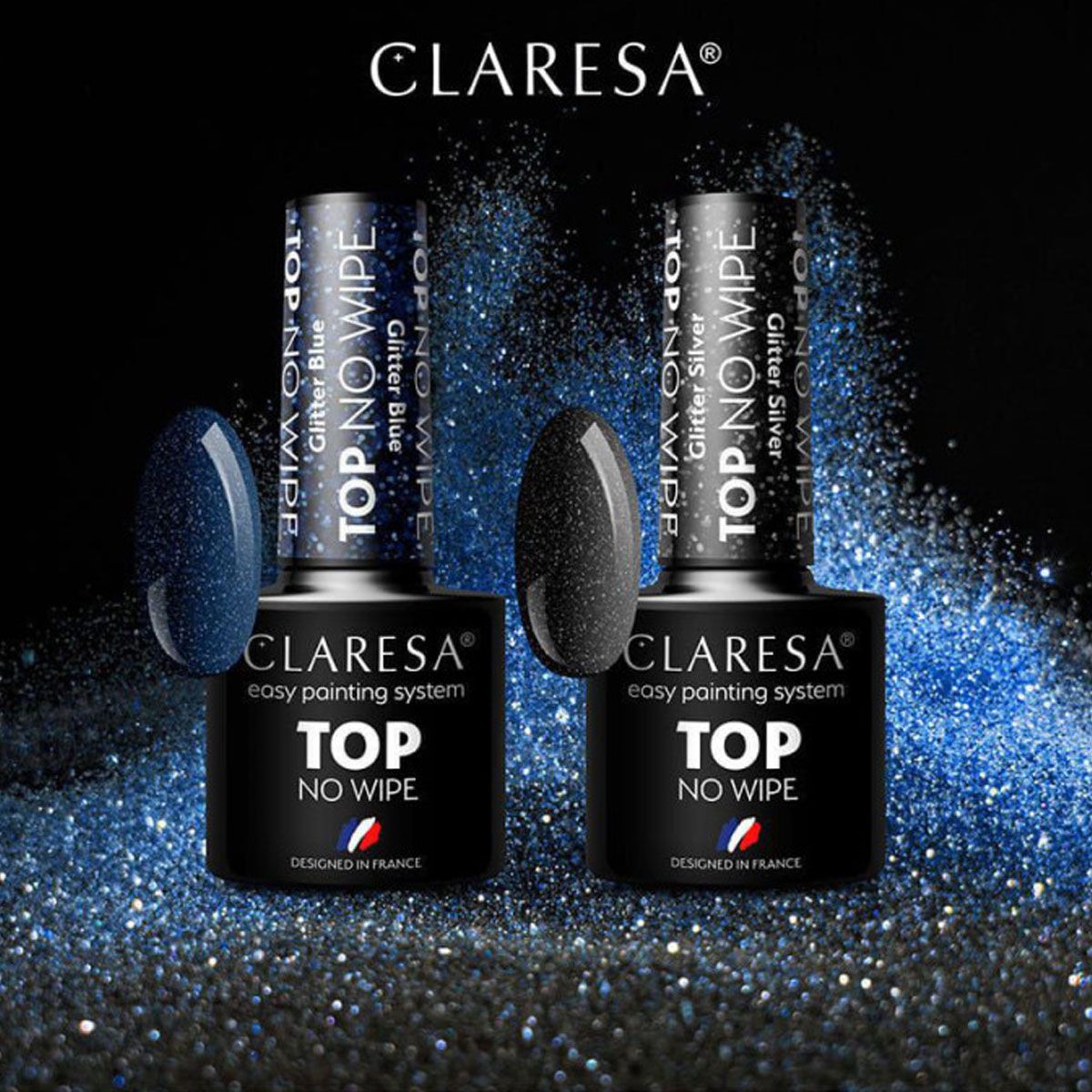 Claresa top coat no wipe glitter blå 5ml