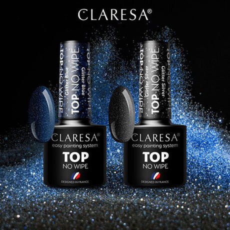 Claresa topplack no wipe glitterblått 5ml
