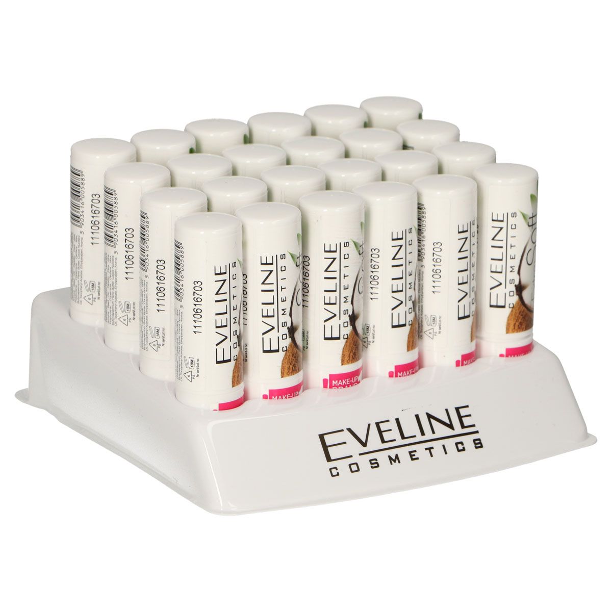 Eveline extra soft organic lip balm coconut display 24 pieces