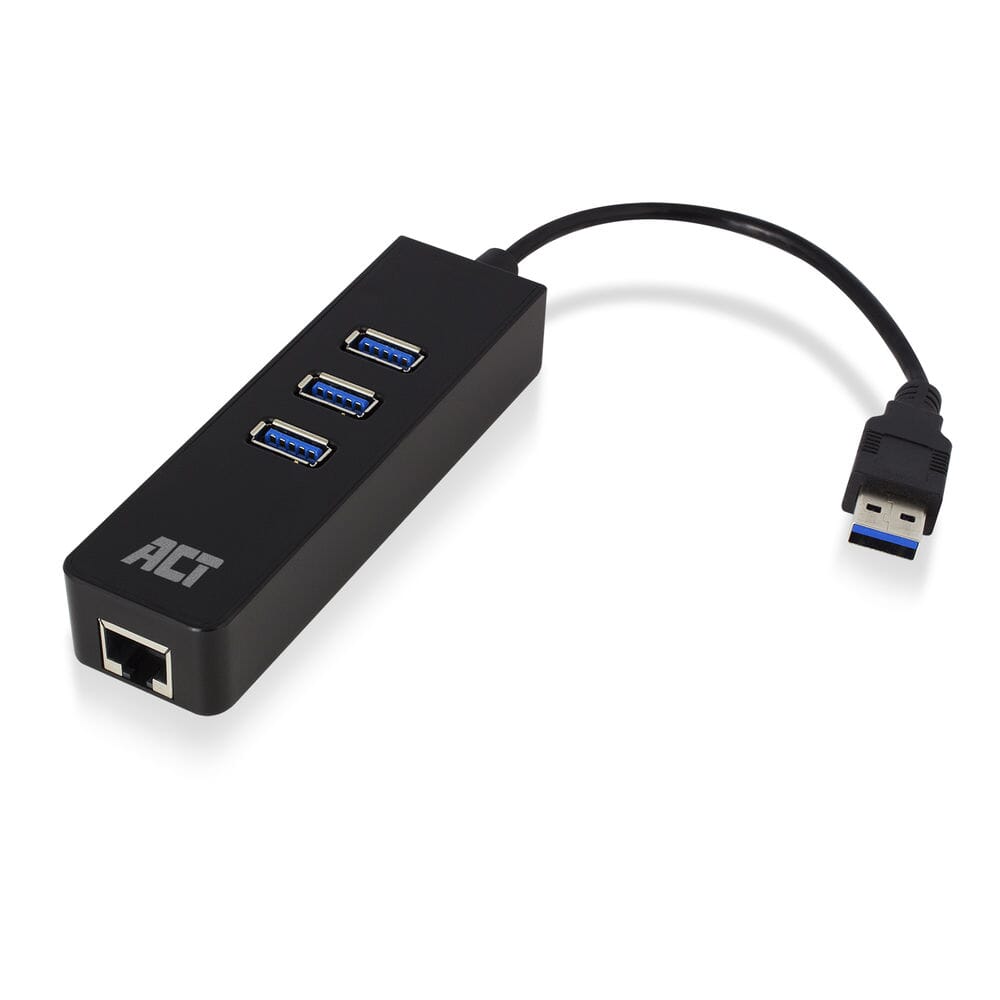 Akt Connectivity USB Hub 3.2 3X USB-A Ethernet, schwaarz