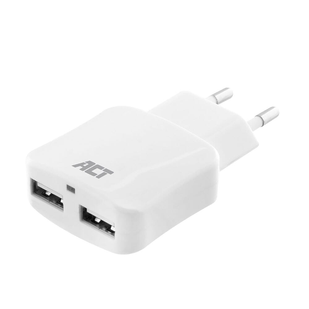 ACT USB charger, 2-poorts, 2.4A, 12W, IC