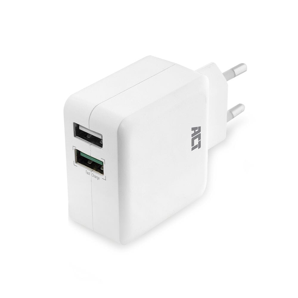 ACT USB Charger, 2-Poorts, 30W, en One Gate Charge, White