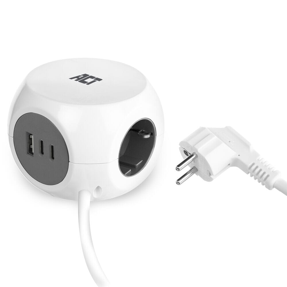 Act Power Strip Cube with 3 Sockets (Type F), 30W PD