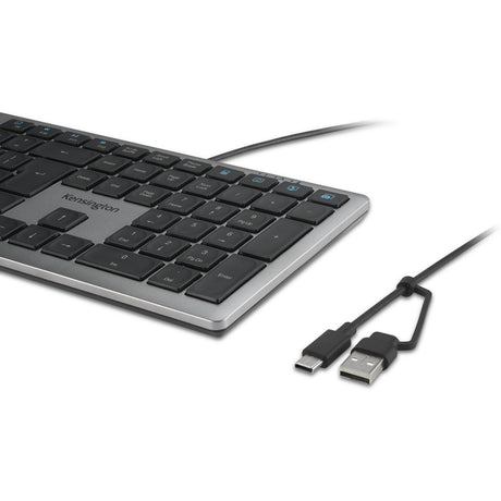 Kensington KB515 EQ USB-C USB-A wired keyboard (gray, US-international layout (QWERTY), scissor switches, 100%)