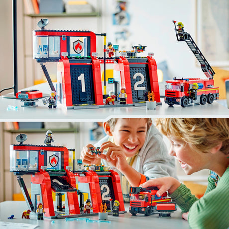 Corpo de bombeiros e caminhão de bombeiros da cidade de Lego - 60414