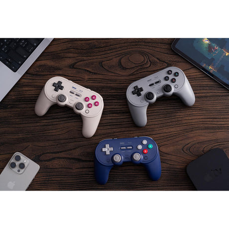 Gamepad bluetooth 8bitdo pro 3 (cinza claro vermelho, switch 1 2, pc, android, bluetooth usb de 2,4 ghz)