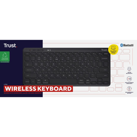 Trust Lyra compact wireless keyboard (black, US layout (QWERTY), scissor switches, 65%, 2.4 GHz USB, Bluetooth)