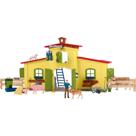 Schleich gårdsverden - stor stall, gul spillefigur