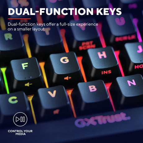 Trust GXT 867 Acira 60% Mini mechanesch Gaming Tastatur (schwaarz, US Layout (QWERTY), Outemu Red, 60%, RGB)