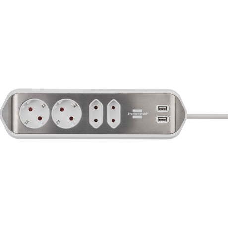 Brennerstuhl ®estilo sarok csatlakozódoboz szalag USB töltő funkcióval 4 utas 2x védőaljzatok 2x euro ezüst fehér