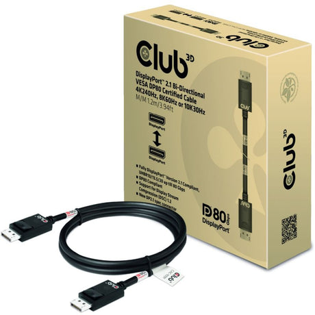 Club 3D DisplayPort 2.1 Vesa DP80 zertifizéiert Kabel Männlech-Männlech (Schwaarz, 1,2 Meter, 4K 240Hz, 8K 60Hz, 80Gbps)