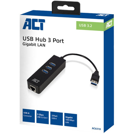 Act povezljivost ac6310 USB hub 3.2 s 3 vrati USB-A in Ethernet USB hub (črna)