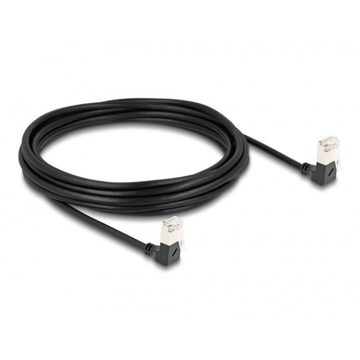 Delock RJ45 network cable Cat.6a S/FTP slim 90° downward angled 5 m cable (black)