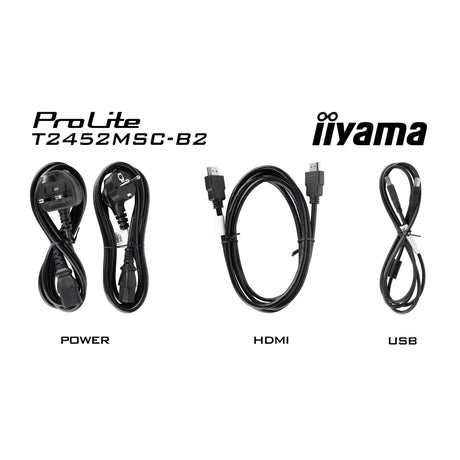 Iiyama prolite t2452msc-b2 24 touchscreen monitor (black, hdmi, displayport, usb, audio, touch, 120hz )