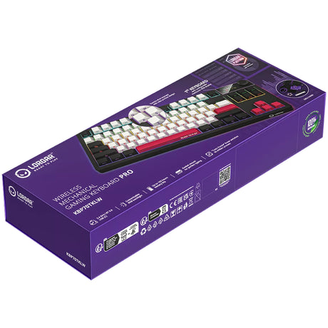 Lorgar kbp70tklw, gaming keyboard (black, US layout, Logar Toxic Purple, TKL, RGB, hot-swappable, PBT double-shot, Bluetooth 2.4GHz USB)