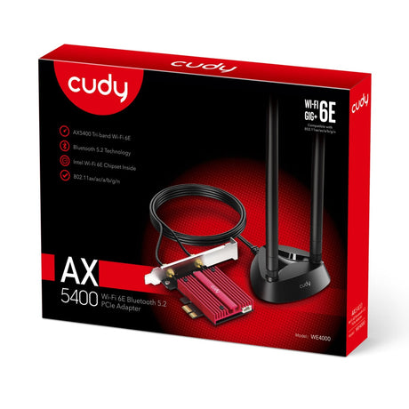 Cudy AX5400 Wi-Fi 6e Bluetooth 5.3 PCI-E WLAN adaptér (červený)