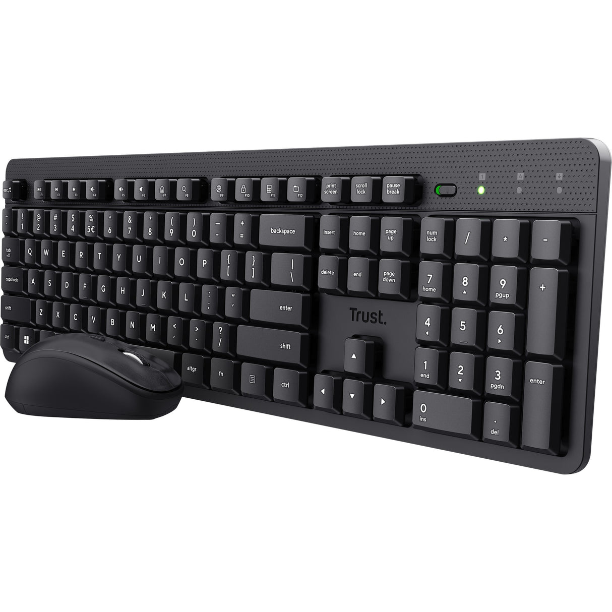 Trust Ody II Silent Wireless Tastatur a Maus Set Desktop Set (schwaarz, US Layout (QWERTY), Membran, 100%, 800 dpi - 1.600 dpi)